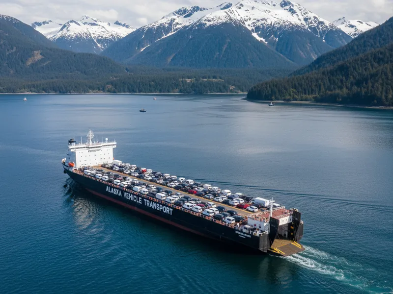Vehicle being loaded onto a cargo vessel for Alaska shipping