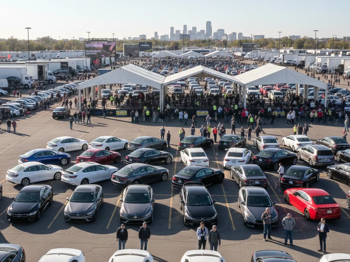 Vehicles at auto auction lot ready for transport
