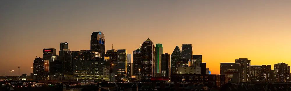 Dallas Texas skyline at dusk, the top state by moving volume in 2026
