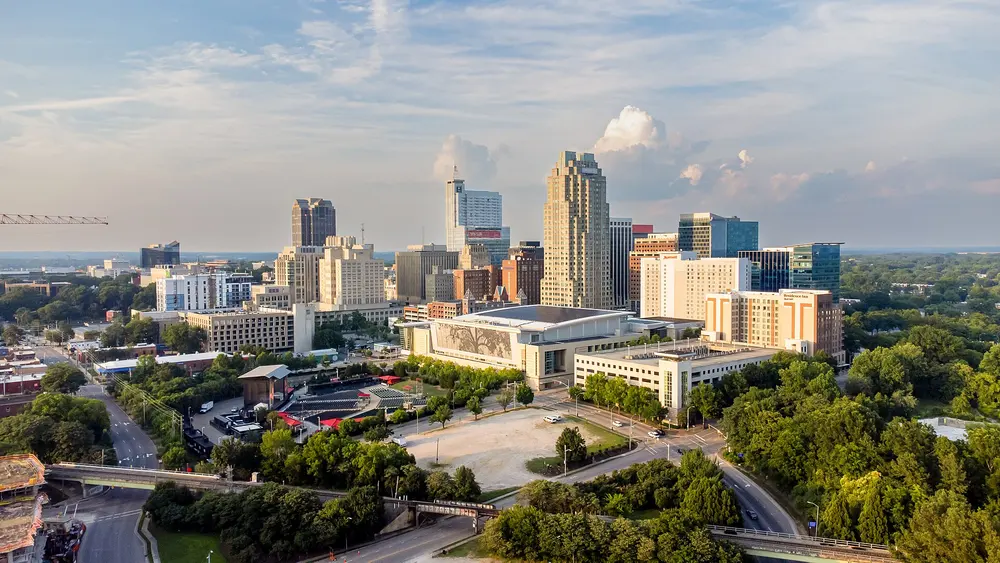 Raleigh North Carolina skyline, one of the top states people are moving to in 2026