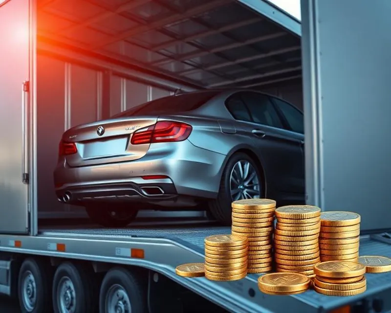 Car shipping cost concept with vehicle and money