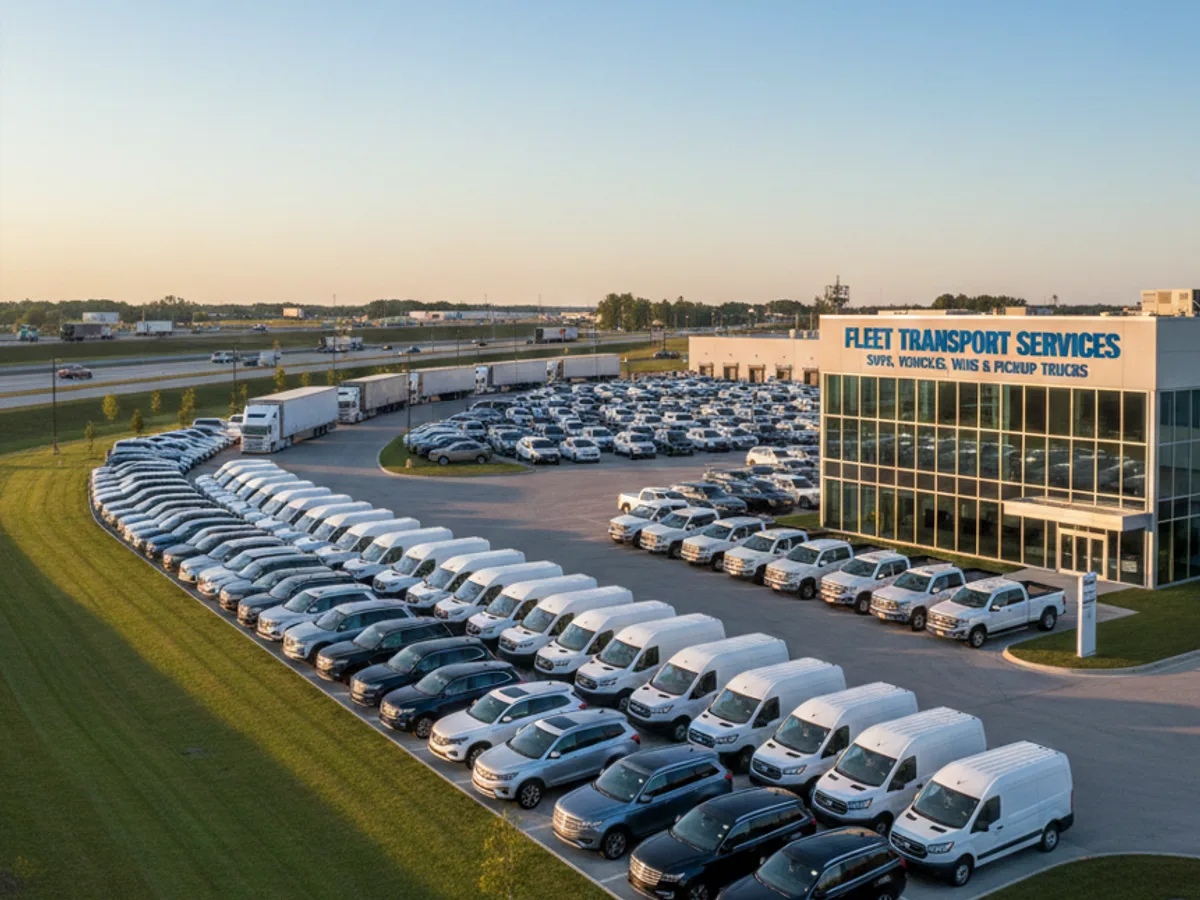 Fleet of vehicles being loaded for multi-vehicle transport