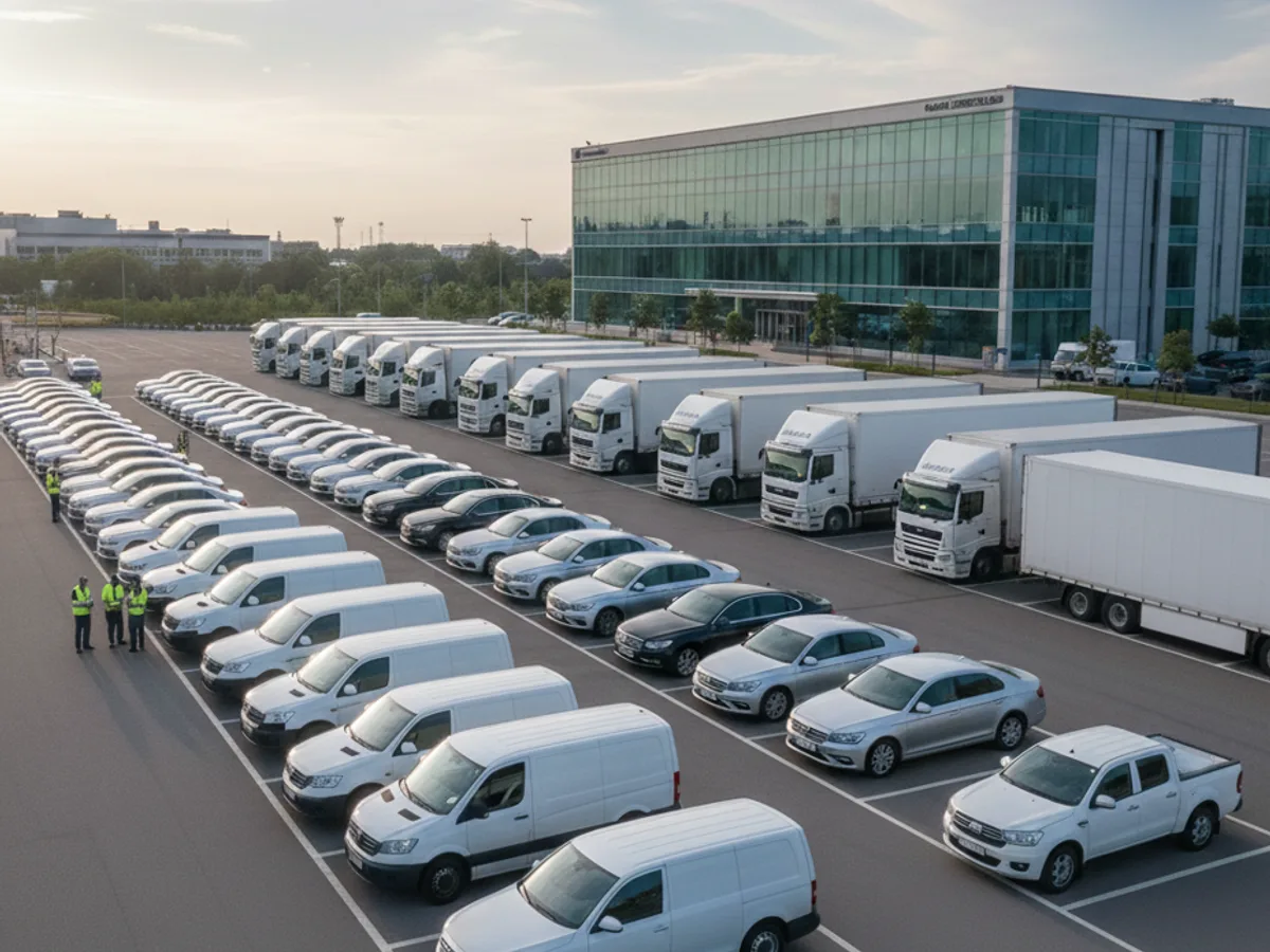Fleet vehicles staged for multi-location transport coordination