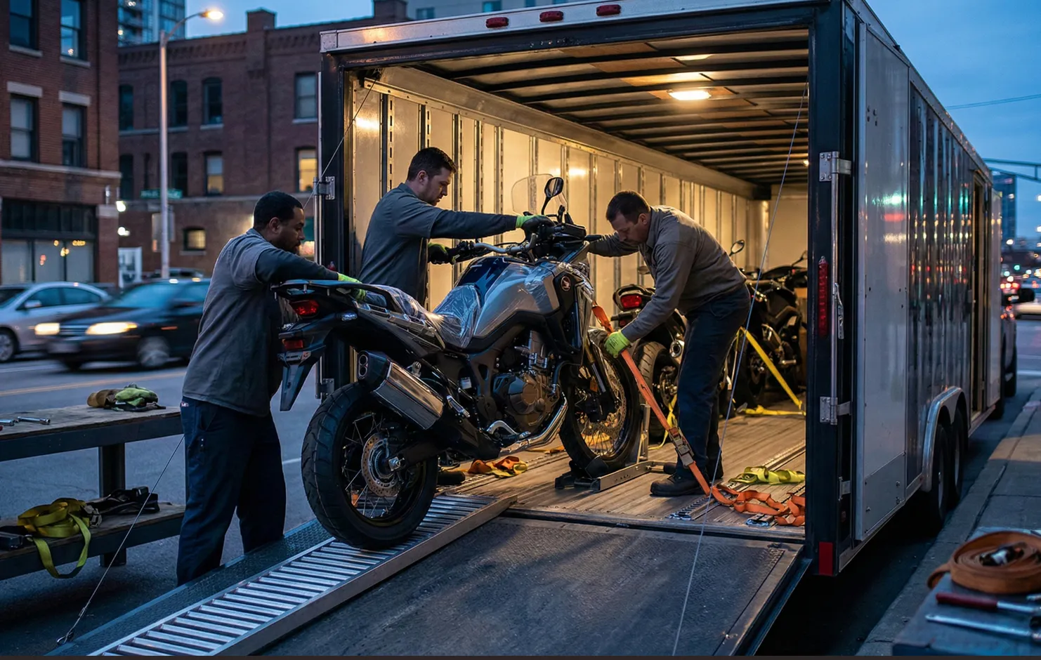 Various motorcycle types ready for professional shipping