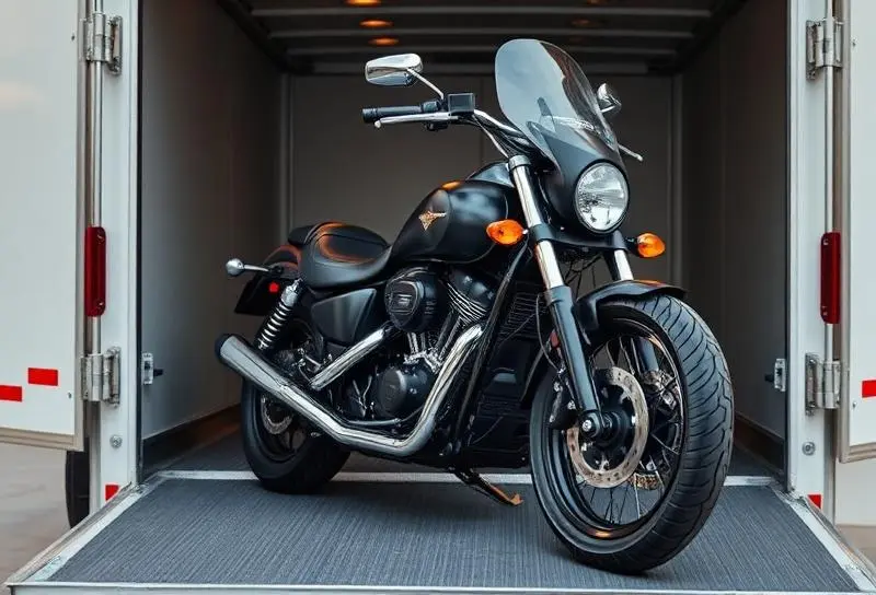 Motorcycle secured for professional shipping transport